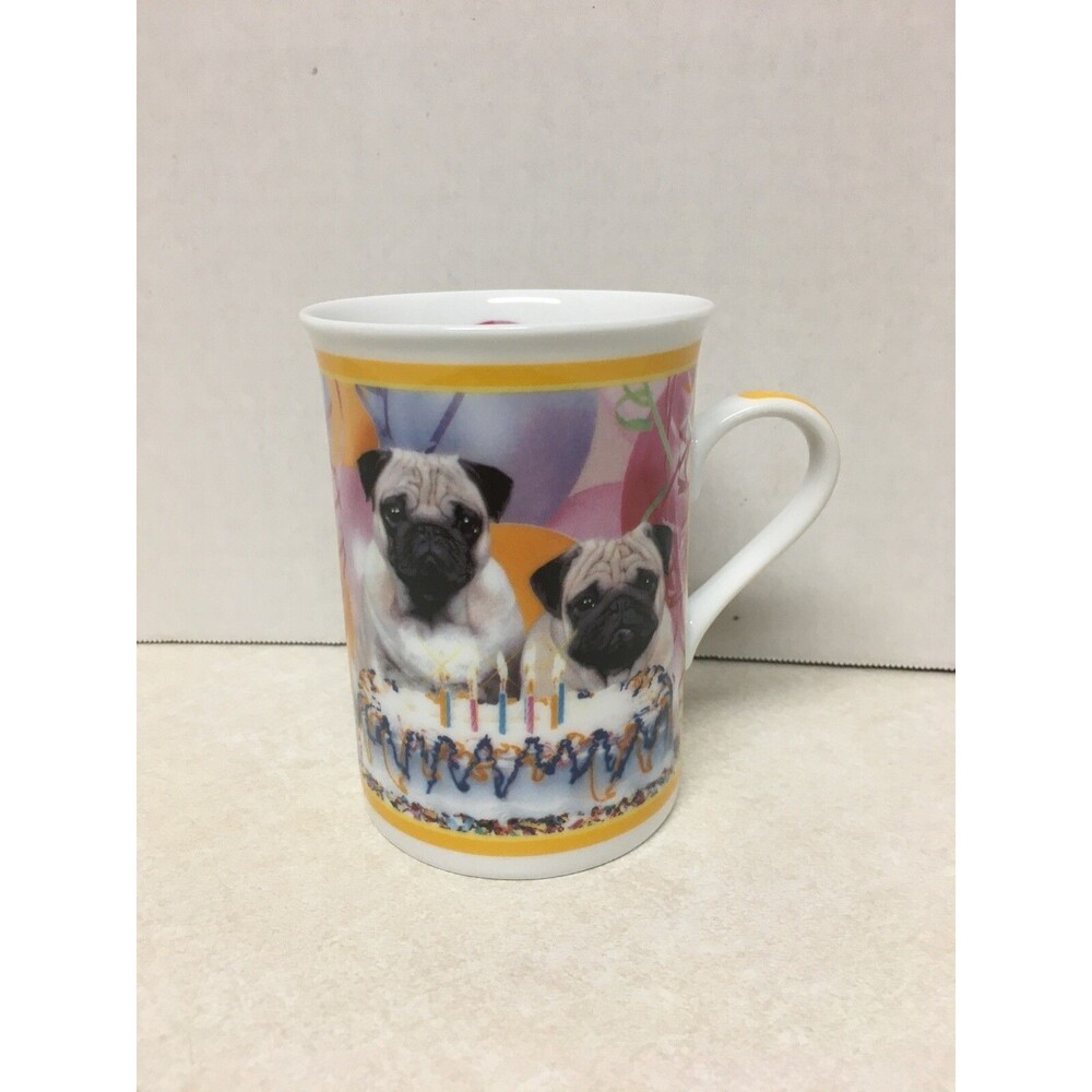 Danbury Mint Party Time Purely Pug Pugs Porcelain Collector Mugs Holds 8oz.